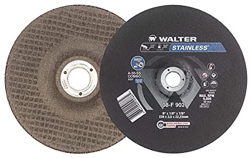 Walter 08F900 Roda de moagem e corte inoxidável-[Pacote de 25] roda abrasiva A-30-SS, 9 pol. Ferramentas de acabamento de superfície