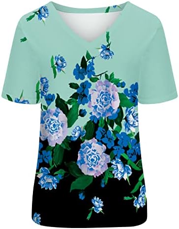 Blusas de manga curta para mulheres outono verão vneck spandex flor de flores gráficas de camisetas adolescentes bz bz