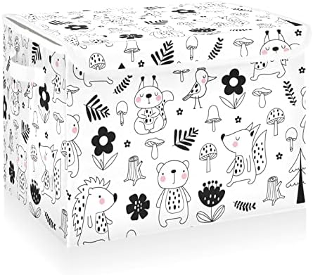 Cataku Cute Bosyland Animals Bins com tampas de tecidos Casquete de cubos de recipiente de armazenamento grande com alça de caixa de armazenamento decorativo para organizar as prateleiras de roupas