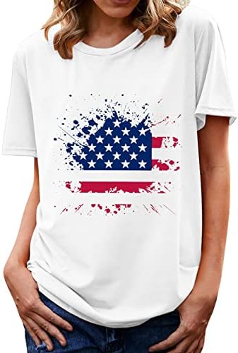 Mulheres 4 de julho Tops American Star Flag listrado Camisetas impressas Camisas básicas de manga curta Crewneck Blusa de férias de