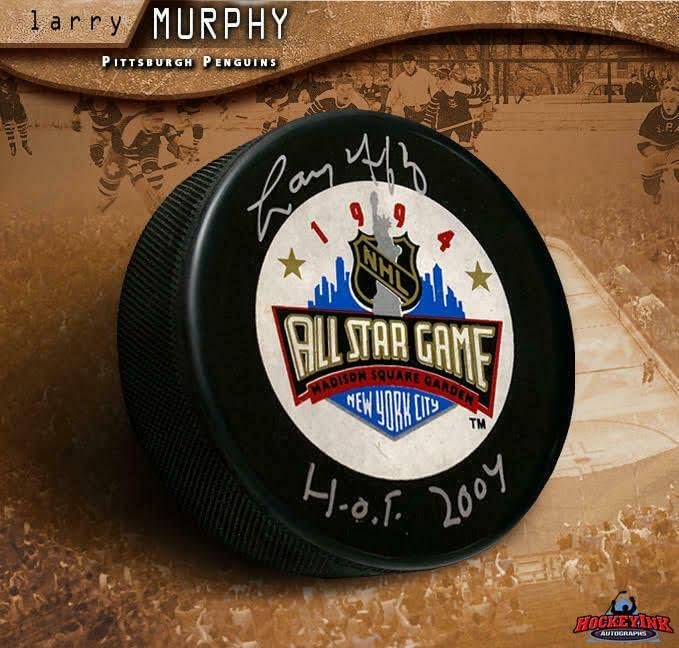 Larry Murphy assinou 1994 All Star Game Pittsburgh Penguins Puck - Pucks autografados da NHL