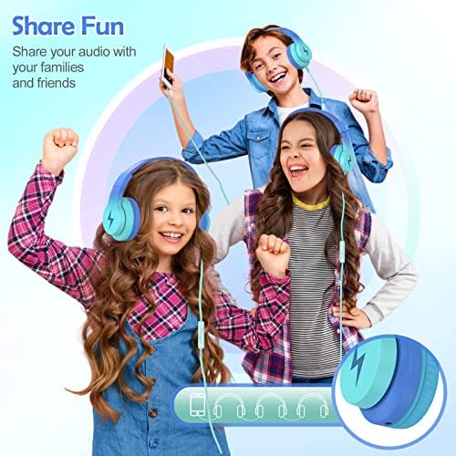 Candy Bila Kids fones de ouvido, fones de ouvido com fio para crianças com microfone, fones de ouvido de limitadores de volume