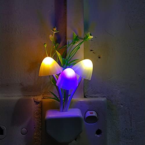 Sensor LED Night Light, Alteração de cores Plug-in LED Cogumelo Luminária Lâmpada de sonho de sonho