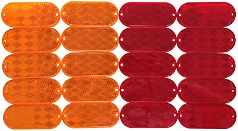 Maxxhaul 50016 refletores ovais de 20 pacotes 10 vermelho - 10 âmbar adesivo ou montagem de broca - ponto, 20 pacote