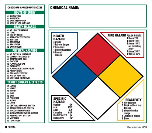 Comunicação perigosa de Brady e rótulos de direito de conhecimento, revestidos, preto/azul/vermelho/amarelo em branco