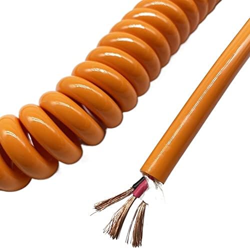 GATHERTOOL 3Core 1,0 mm Fio de mola quadrada PU cor laranja cor retrátil do cabo de oxigênio sem oxigênio Comprimento do cabo espiral de cobre esticado de 1 a 6 metros