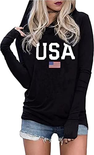 Capuz da moda da bandeira americana Lyeiao para Women USA T-shirt gráfico de 4 de julho de julho de manga longa com capuz tops