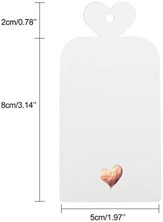 100pcs Blank Gift Tags com barbante, White Paper Favors Retingels com papel alumínio Coração de ouro rosa, etiquetas