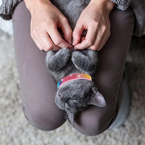 Cole de gato de strass de couro Cobee, colorido bling de 3 fila de cristal gatinho breakaway colar brilhante colar de couro macio