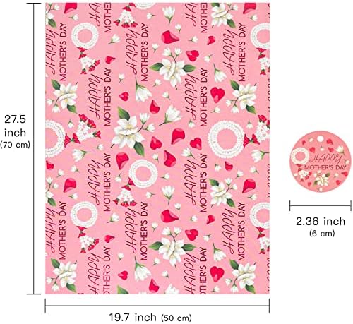 Folha de papel de embrulho do Dia das Mães WrapAholic - 12 folhas de design floral dobrado com 12 etiquetas de presente para