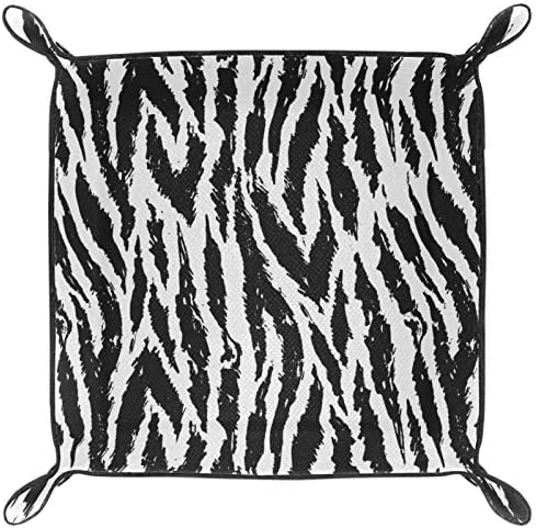 Tiger Stripes Padrão Bandejas de jóias quadradas de couro branco preto