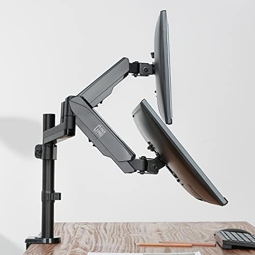 G-Pack Pro 11 Monitor de braço duplo Stand PC Montagem da tela Riser PC | Inclinação ajustável, rotação, visualização giratória | Base de grampo e ilhós | Casa, escritório, mesa