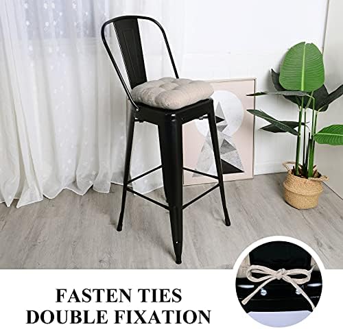 BAIBU 14 × 14 Cadeira de jantar de metal almofadas com laços de 2, almofadas de cadeira de cozinha super macias almofadas de barra de barrancos com tapete não deslizante - 2 almofadas