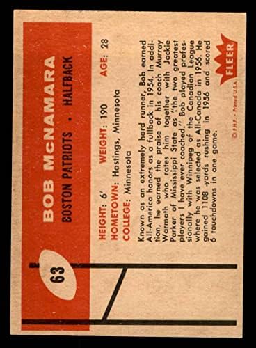 1960 Fleer # 63 Bob McNamara New England Patriots ex Patriots