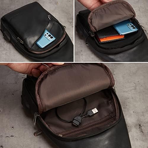 Bolsas de esteira de couro pequenas masculinas Viagem de água de via de água Crossbody Bag com USB preto