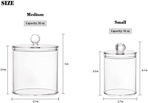 Conjunto de organizador de armazenamento de suporte QTIP, 6 pcs jarro de boticário de plástico transparente com tampa, vasilha