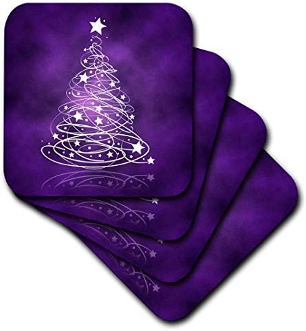 3drose Sparkling Christmas Tree on Purple - montanhas -russas de telha de cerâmica, conjunto de 4