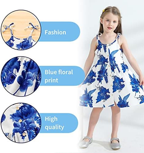 Árvore mais jovem 1-5t Criança infantil garotas vestido de verão Sling Blue Floral Dress Casual Pattern Girls Dress Dress sem