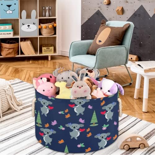 Koala Love Heart Butterfly Grandes cestas redondas para cestas de lavanderia de armazenamento com alças cestas de armazenamento