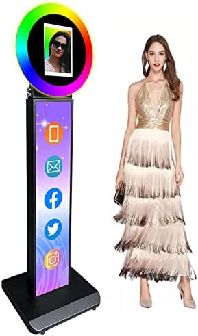 ZlPower portátil Booth Stand Selp Selfie Machine para iPad 12.9 '' Máquina de fotobooth ajustável Logotipo personalizado com RGB LED Ring Light e Case de favo de mel para iPad Wedding Chedment - Black