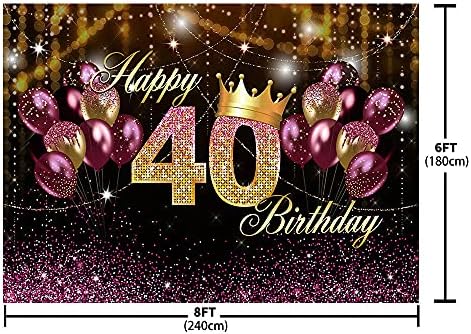 Ablin 8x6ft Feliz 40º aniversário cenário para mulheres decorações de festa roxa Balões de ouro de ouro