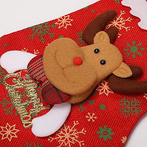 Meias de Natal de Balagan 3 pacote 11 polegadas 11 polegadas Santa Snowman Reindear Burlap Farmhouse meias de Natal para crianças decoração de festas em família, linho, verde, vermelho