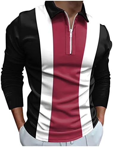 XXBR Men's Zipper Polo camisas, 2022 New Men Shirt Shirt Slave Longa listrada de retalhos Golfe Tops Fall zip pescoço camisa