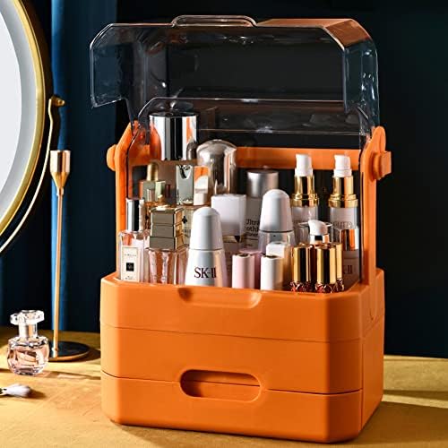 Organizador de maquiagem para vaidade, estampas cosméticas com tampa, gavetas, cobertura transparente à prova d'água e