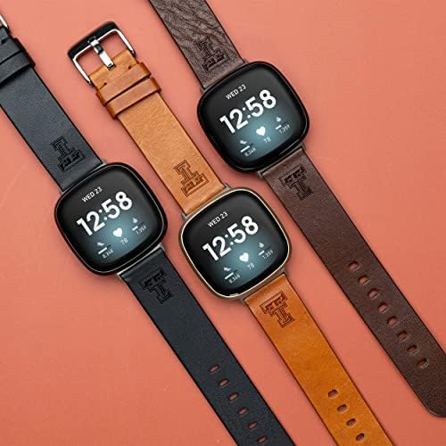 Affinity Bands Texas Tech Red Red Raiders Premium Leather Watch Band compatível com Fitbit Versa 3 e Sense