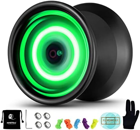 Pacote de 2 iluminação Yoyos com bateria extra, magicyoyo y02 aurora profissional sem resposta ioyo a cada luva yoyo ioyo, saco ioyo, 5 strings ioyo