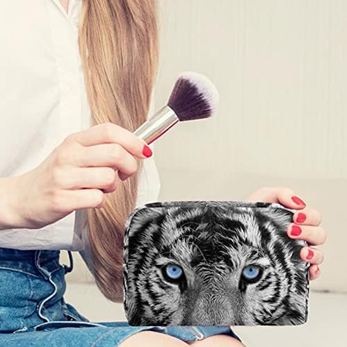 Bolsa de higiene pessoal, sacola cosmética de maquiagem para mulheres homens, olhos azuis brancos de animais