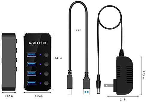 RSHTECH 4 PORT Hub USB com adaptador + alumínio 4 port Ultra Slim USB 3.0 Data Hub