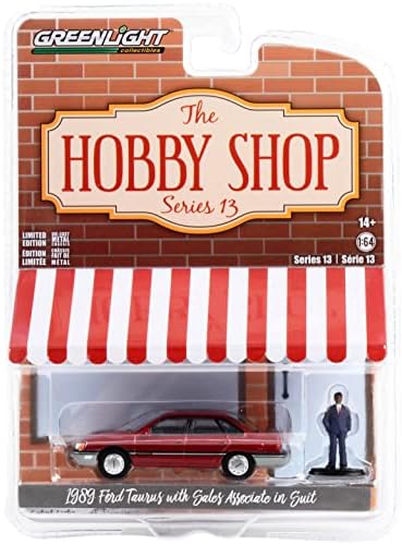 Toy Cars 1989 Taurus vermelho com listras pretas e associado em terno Figura The Hobby Shop Series 13 1/64 Modelo Diecast