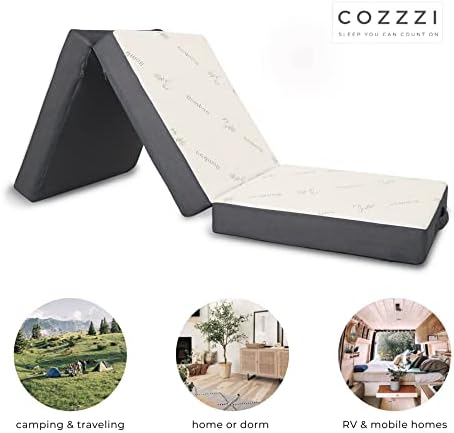 Cozzzi colchão dobrável para piso e viajar com tampa removível - colchão leve e portátil para adultos e crianças - compacto e fácil