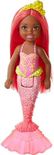 Barbie Dreamtopia Chelsea Sereia Doll com cabelos e cauda coral, acessório Tiara, pequenas curvas de boneca na cintura
