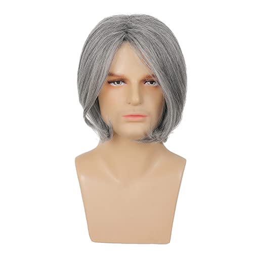 Richyun Mens Grey peruca curta peruca cinza Parte do lado da peruca sintética Substituição de cabelos para figurinos diários de figurina Halloween