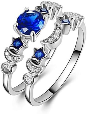 AuNyamanee Jóias 18K Prazado de prata Blue Sapphire Casedy Casal Ring Noivage Rings Set/FSF