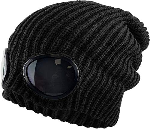 Kbethos Goggle Lens Beanie com nervura malhada malha de inverno chapéu de caveira de caveira Glass de sol