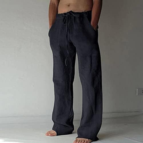 Calça de moletom do yundan masculino, calça de linho de algodão macio confortável e solto as calças de perna larga esportes com calças de corredor de corrida