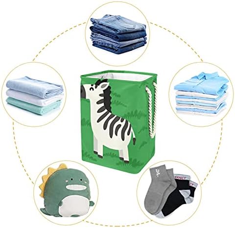 Bolsas de armazenamento de cesta de lavanderia verde de zebras embutidas com suportes destacáveis ​​cesto de roupa dobrável