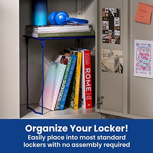 Lockermate Stac-a-Helf Locker Organizer prateleira, empilhável, extra alto, se encaixa em armários escolares de tamanho padrão, azul
