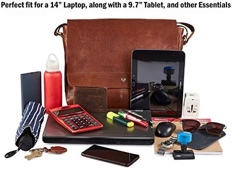 Laptop de 14 polegadas COCHOA A angustiamento vintage de couro de couro de couro real bolsa de ombro
