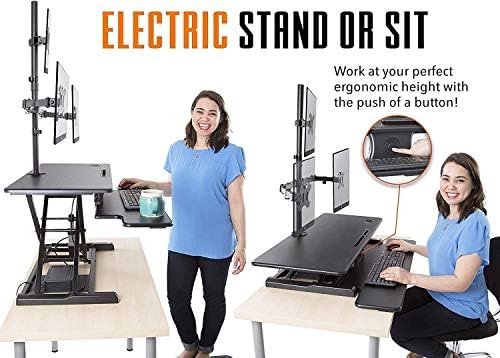 FlexPro Hero Power Standing Desk com Stand Monitor Anexável - Montante Montagem de Montagem para 3 Monitores - Inclui carregador de