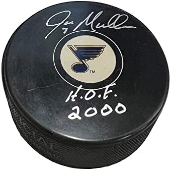 Joe Mullen assinou o St. Louis Blues Puck - Hof 2000 - Pucks autografados da NHL