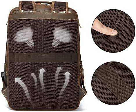 Hespary Vintage Travel Cowhide Leather Backpack, mochila de laptop de 16 Rucksack, Backpacks Backpacks School Bag Boletbag para homens