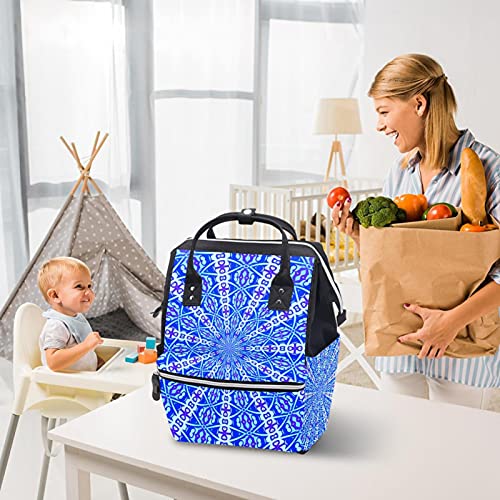 Mandala Blue Mandala Bolsas de fraldas Backpack Mummy Backpack de grande capacidade Bolsa de enfermagem Bolsa de viagem para cuidados