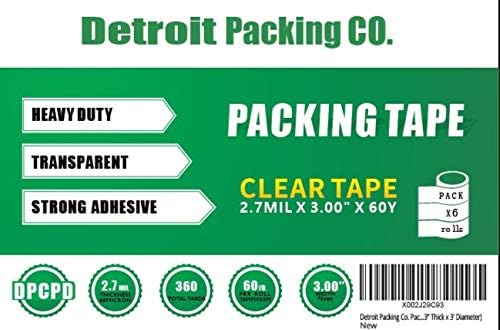 Detroit Packing Co. Fita de embalagem grossa 3 x 3 x 60 jardas por rolo de recarga, fitas fortes e industriais para mover o armazenamento do escritório de remessa