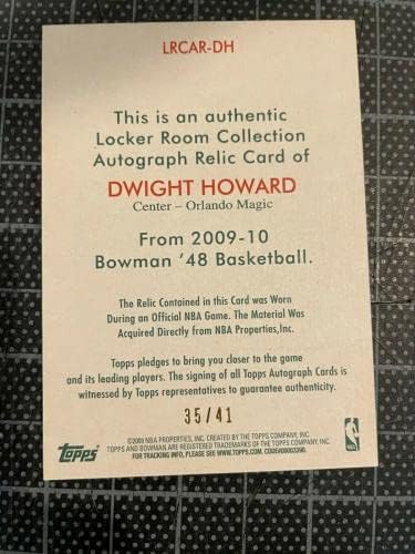2009-10 Bowman 48 Basquete Dwight Howard Orlando Magic Auto Jersey 35/41 - camisas da NBA autografadas