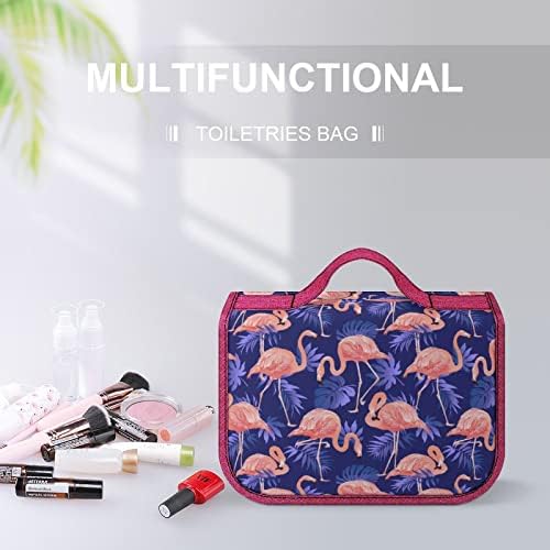 Folhas de pássaro flamingo e folhas tropicais Bolsa de higieness Saco de maquiagem com gancho suspenso Organizador de cosméticos