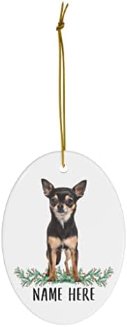 Engraçado chihuahua tan name personalizado presente 2023 Cerâmica oval da árvore de Natal
